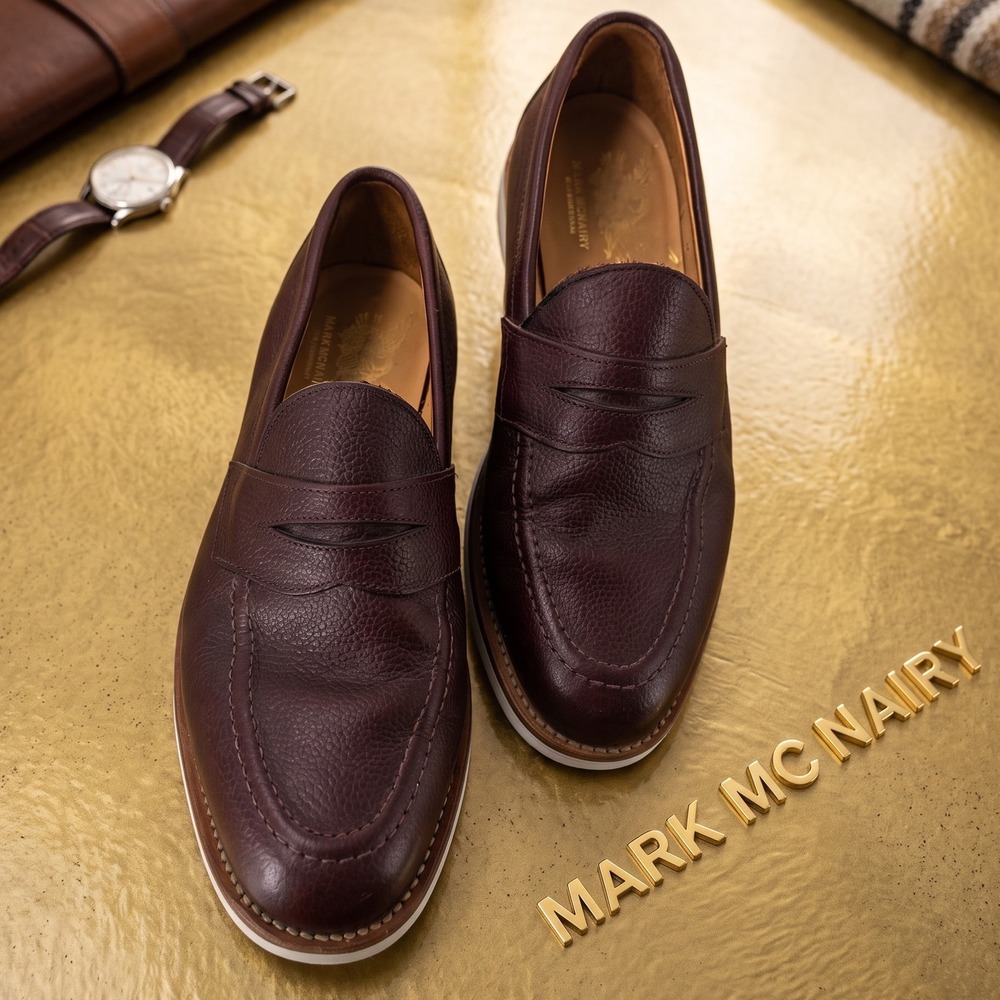 Mark McNairy Brown Pebbled Leather Penny Loafers Made in England US 10